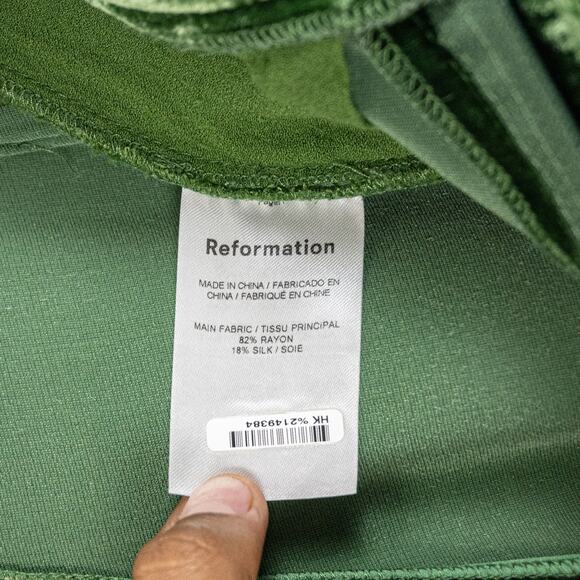 Reformation Wes Velvet Wide-Leg Pants in Green size 0 Petite - Picture 6 of 11